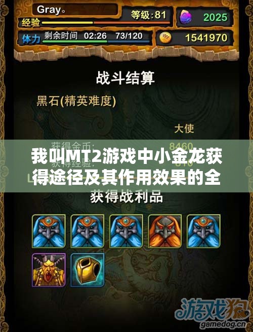 我叫MT2游戏中小金龙获得途径及其作用效果的全面深度解析