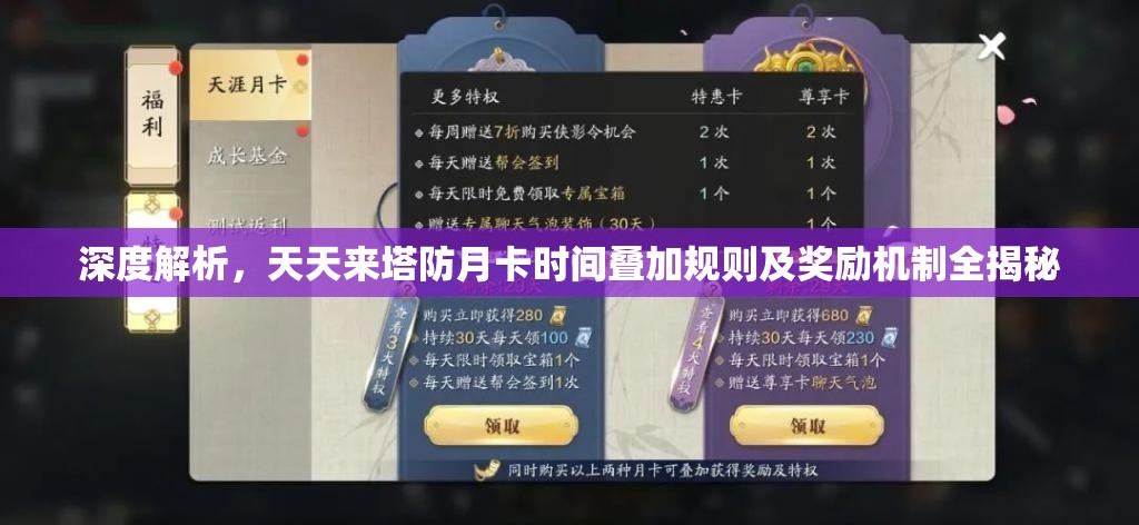 深度解析，天天来塔防月卡时间叠加规则及奖励机制全揭秘