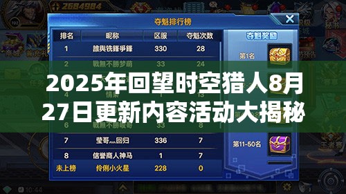 2025年回望时空猎人8月27日更新内容活动大揭秘