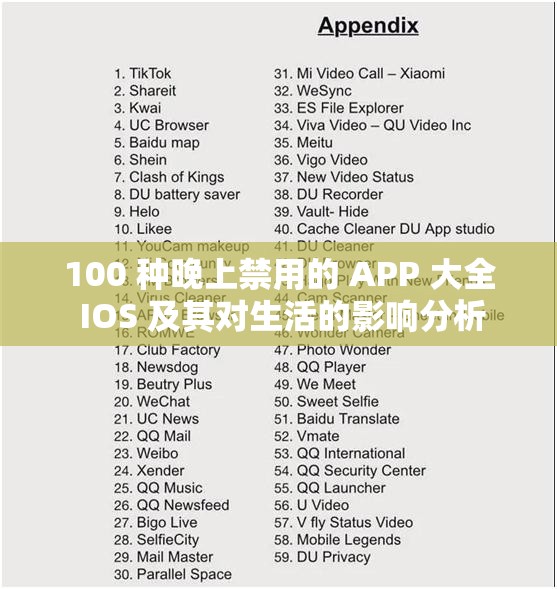 100 种晚上禁用的 APP 大全 IOS 及其对生活的影响分析